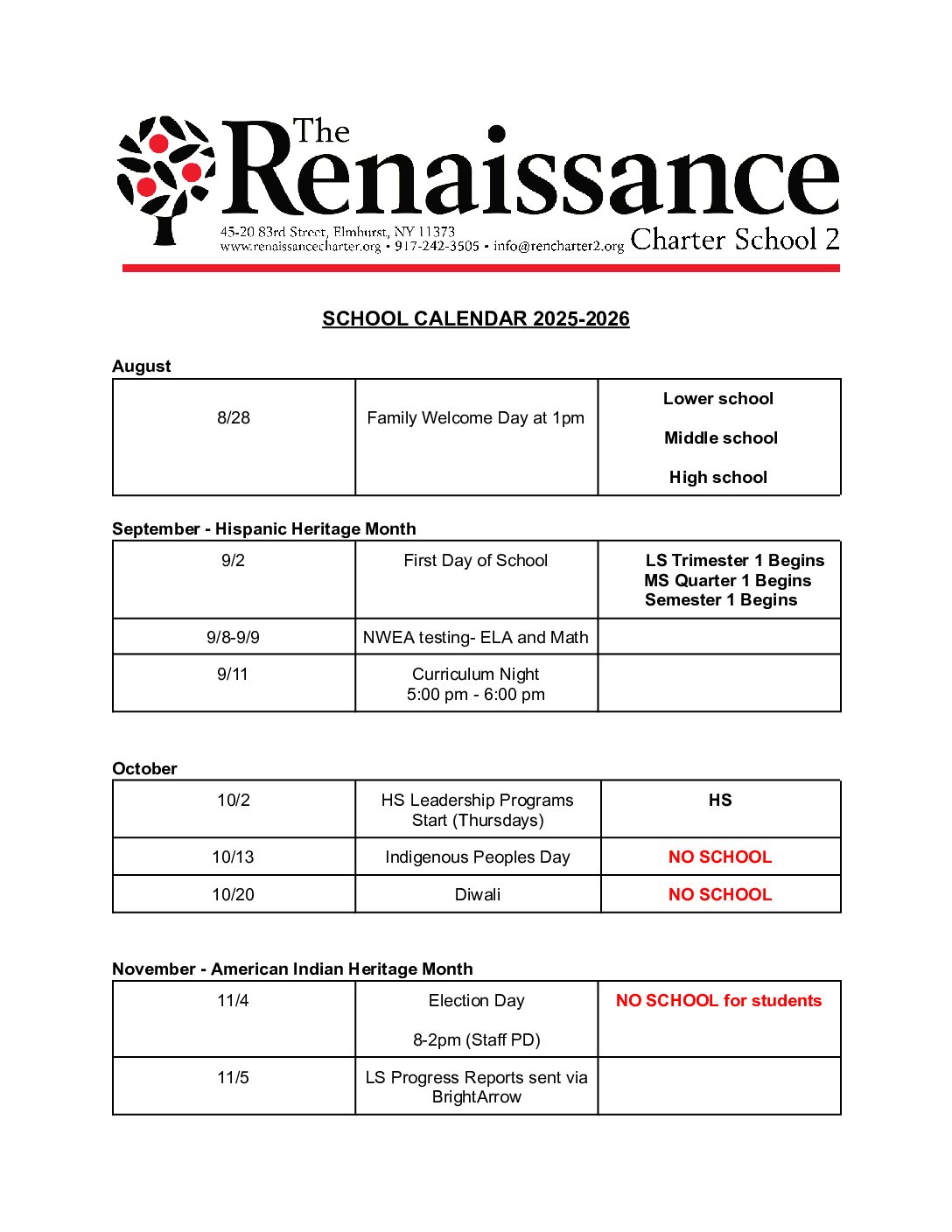 Events Calendars TRCS 2 Elmhurst